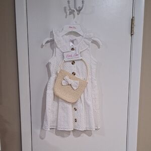Little Lass White Dress with Cream Bag